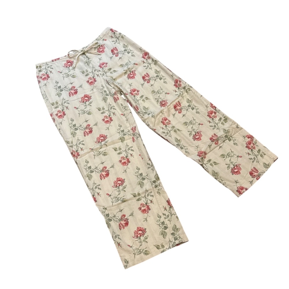 Vintage Rose Cotton Drawstring Pajama Pants Small